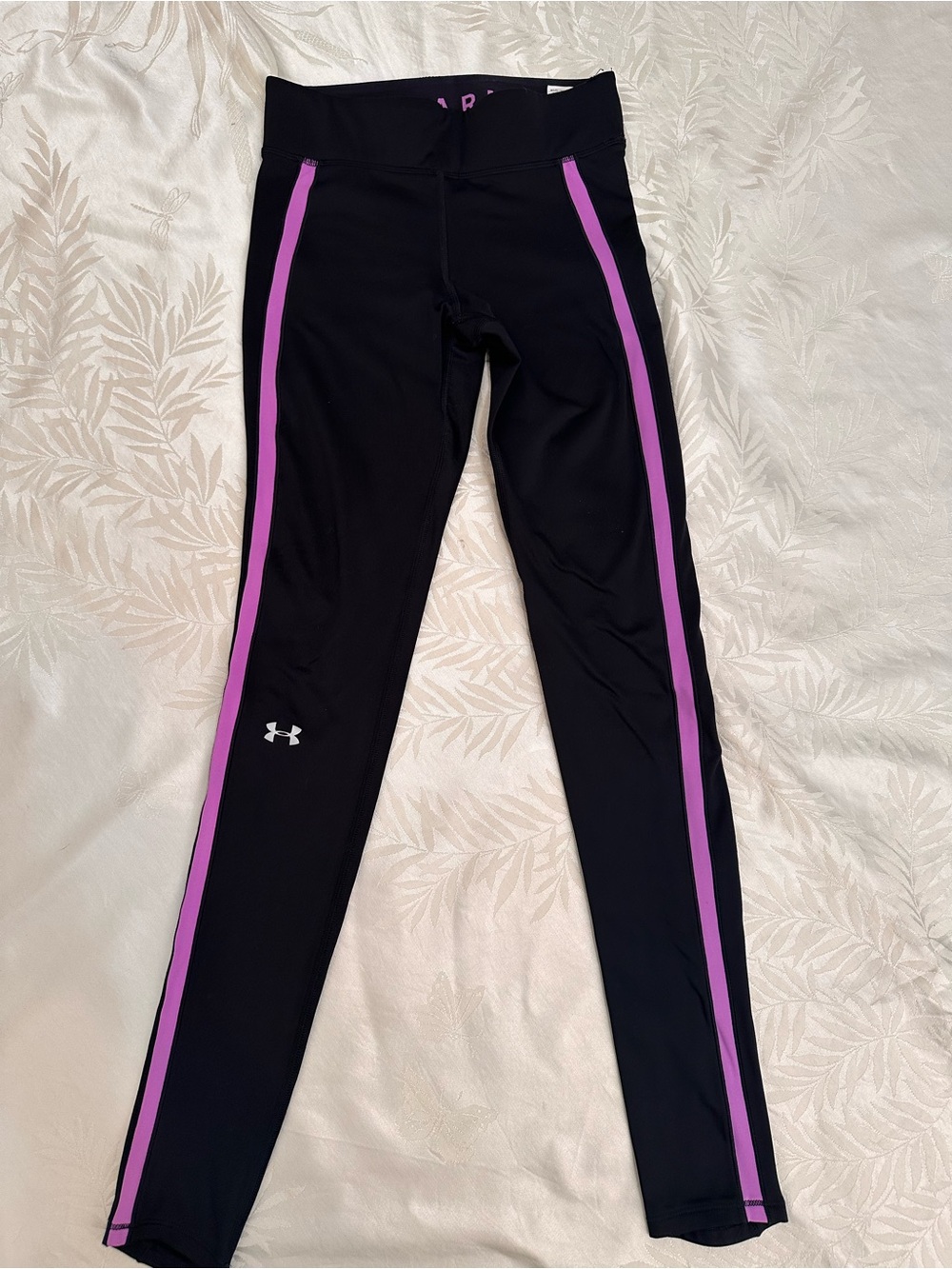 Under Armour Black Leggings with Pink Logo and Waistband